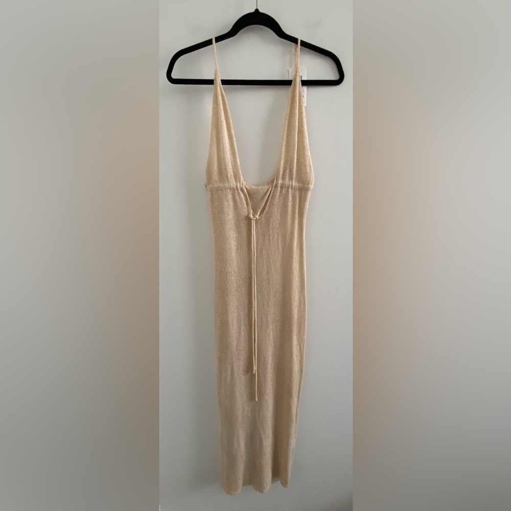Gold Knit Halter Maxi Dress Size Medium New With Tag